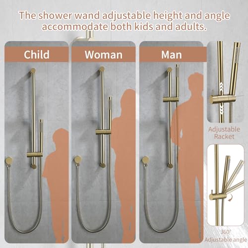 Barra deslizante para ducha ajustable de 28" con cabezal de ducha manual acabado en oro cepillado | Rociador de alta presión — Ajuste fácil de altura y ángulo, incluye codo de suministro de pared y manguera de ducha de 59" miniatura 3