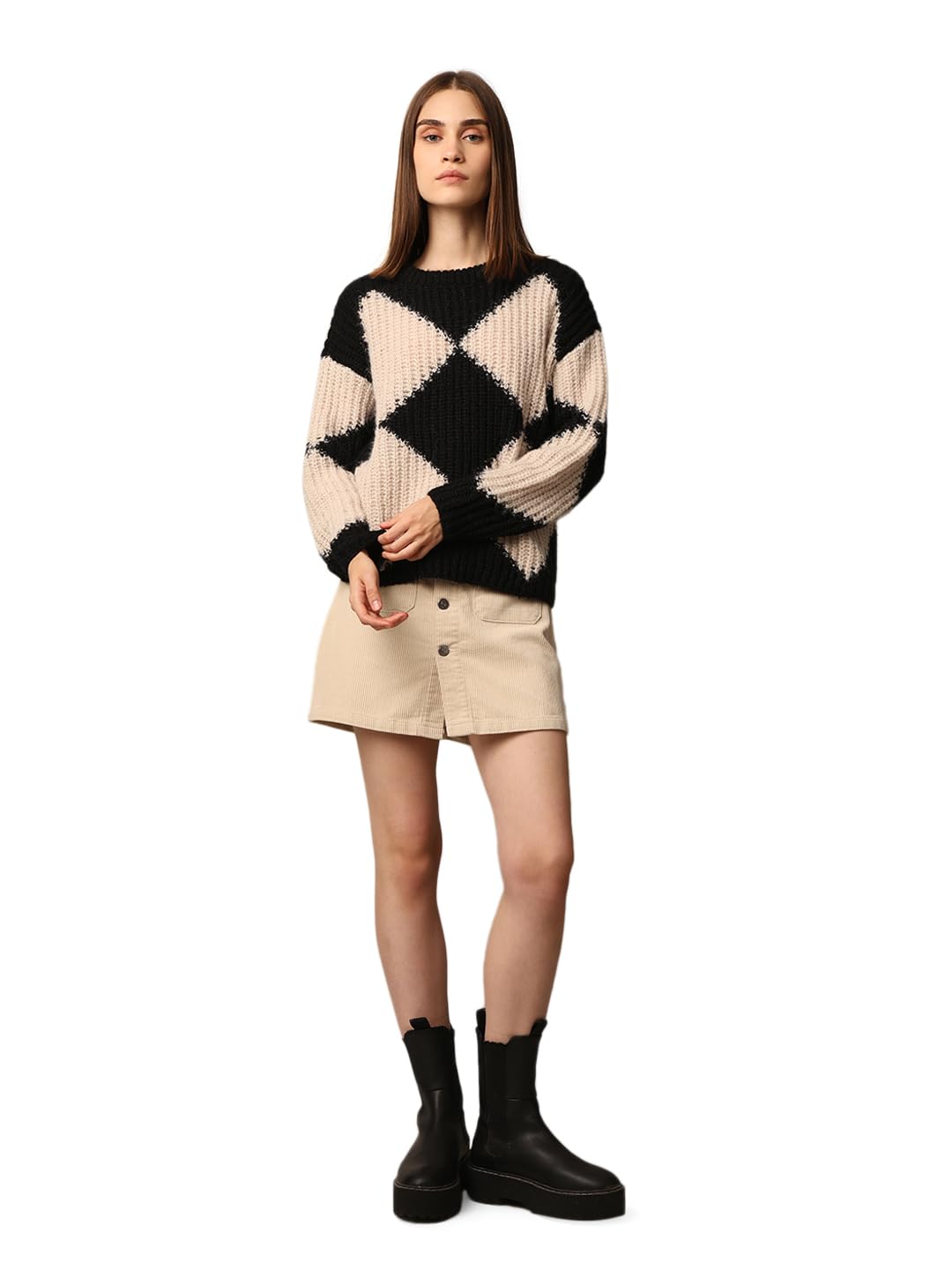 only Women Colourblocked Regular Winter Pullover-picture-19