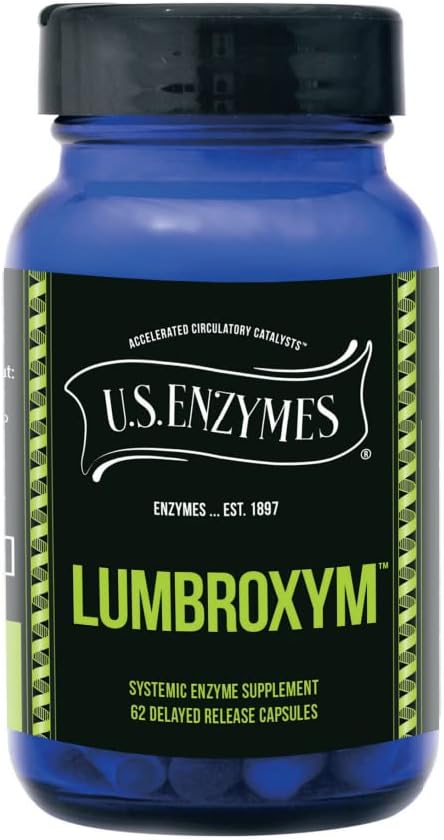U.S. Enzymes Lumbroxym Targeted Systemic Enzyme 62 Delayed Release Capsues. Helps Crculation and Blood Pressure. Supports Cardiovascular and Circulatory Health.