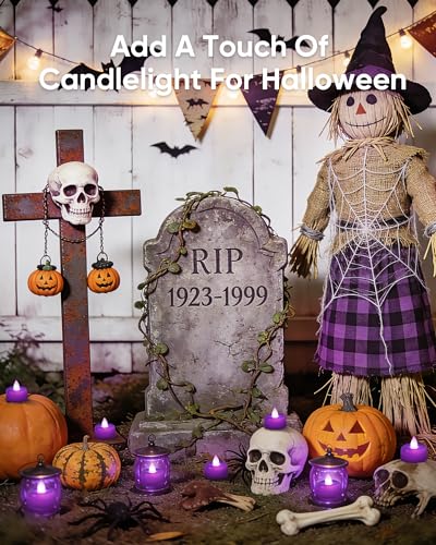 Image of Amagic 24 Pack Purple Flameless LED Tea Lights Candles Battery Operated, Electric Fake Tealight Candles for Party, Wedding, Table Centerpiece, Home Decor, Mardi Gras, Halloween, Christmas, Proposal