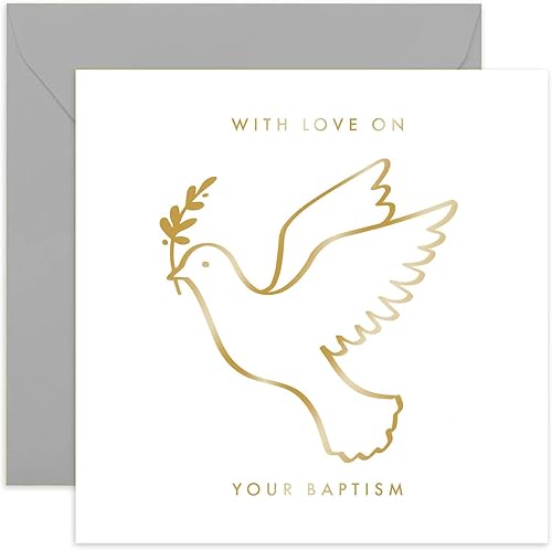 Old English Co. Tarjeta de bautismo de paloma dorada para él o ella  Tarjeta de bautismo reflexiva para niño o niña  Tarjeta de felicitación de día