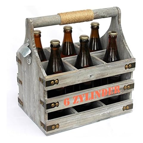 DanDiBo Bierträger mit Flaschenöffner Flaschenträger 6 Zylinder 93540 Flaschenkorb aus Holz Bier Cover