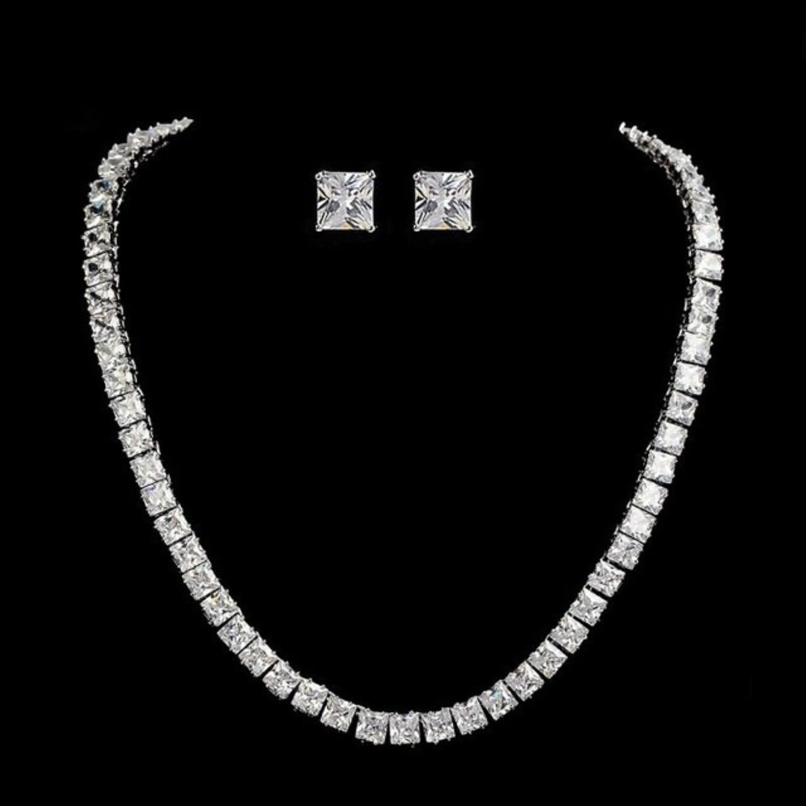 Ohrringe Und Halskette, Glänzend, Klar, Großer Quadratischer Kubikzirkon, Hochzeit, Brautschmuck Für Frauen, Ohrring-Halskette, Atemberaubendes Liebesgeschenk