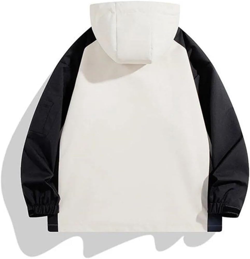 Men's Patchwork Hooded Jackets Zipper Outerwear Couple Coat