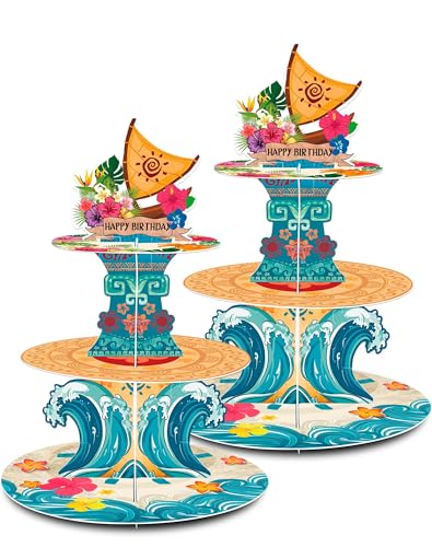 HAPPARTY 2PCS Hawaiian Luau Ocean Sea Birthday Party Decoration, Summer Tropical Aloha Cupcake Stand 3-Tier Dessert Display Tower Holder Table Centerpiece