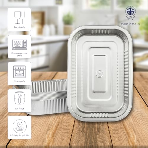 Coppice Strong Rectangular Aluminium Foil Tray for Air Fryer, Roasting, Grilling, BBQ & Food Storage | Freezer, Microwave & Oven Safe | 20cm x 13cm x 4cm (10 Containers) - Image 2