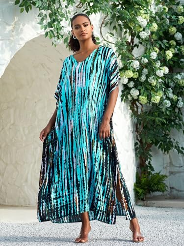 Image of Kaftan Dresses for Women Plus Size Bathing Suit Cover up Caftan Maxi Beach Dresses