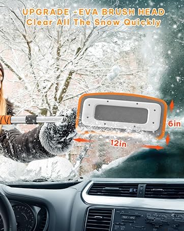 helloleiboo 39.8 Snow Brush for Car Extendable Snow Broom Detachable Ice Scrapers with 12-Inch 180° Pivoting Brush Head for Car Truck SUV (Orange)