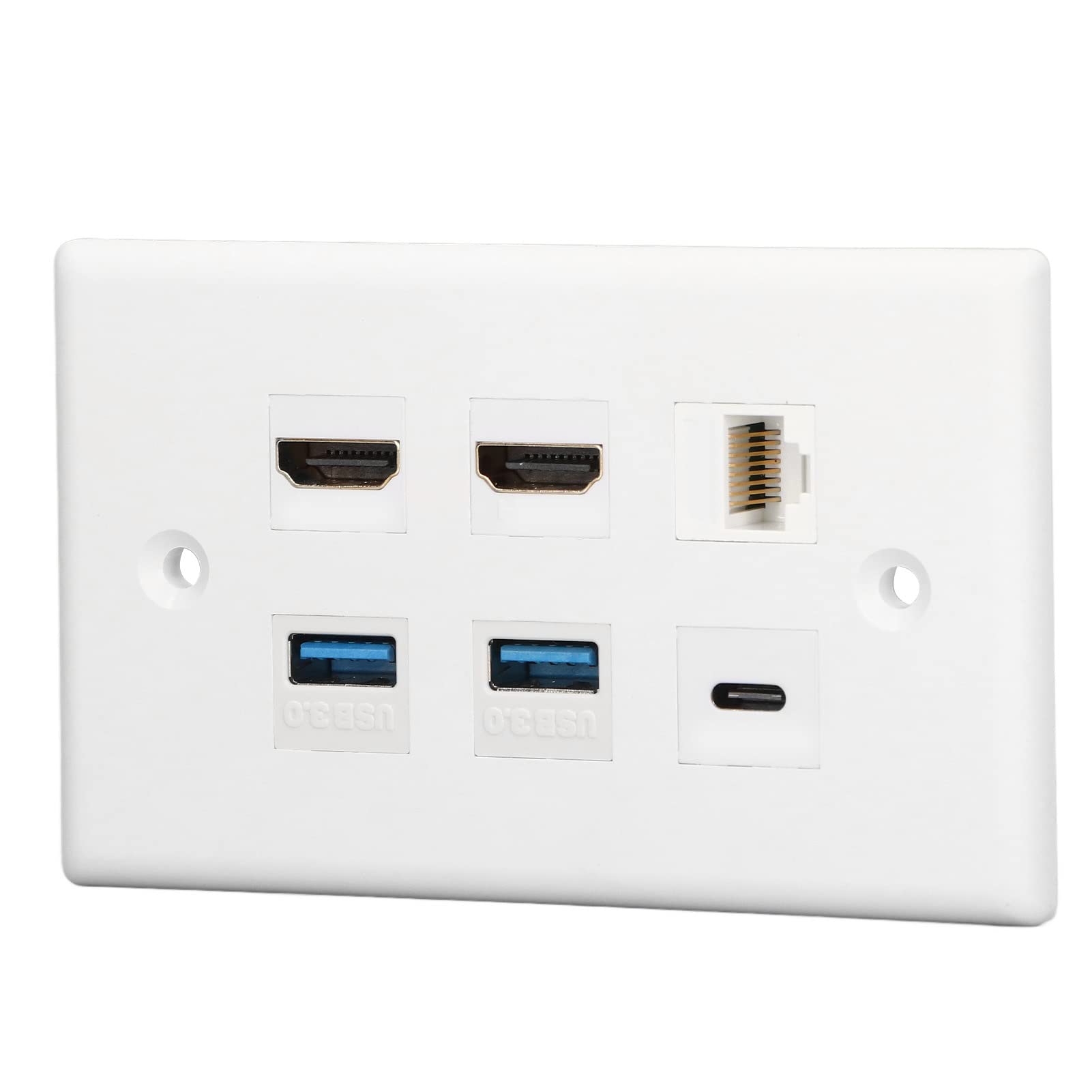 Bewinner Piastra da Parete 6 Porte 2xHDMI 2xUSB3.0 1xType C 1xRJ45 Cat6 Ethenret per Proiettore TV