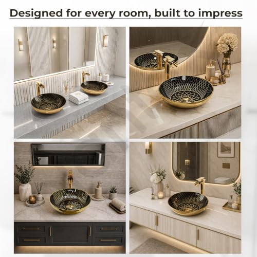 Image of Plantex Table Top Wash Basin For Bathroom /Designer Ceramic Basin /Countertop Vessel Sink Basin - Indo-European Collection (16 x 16 x 5 Inch)