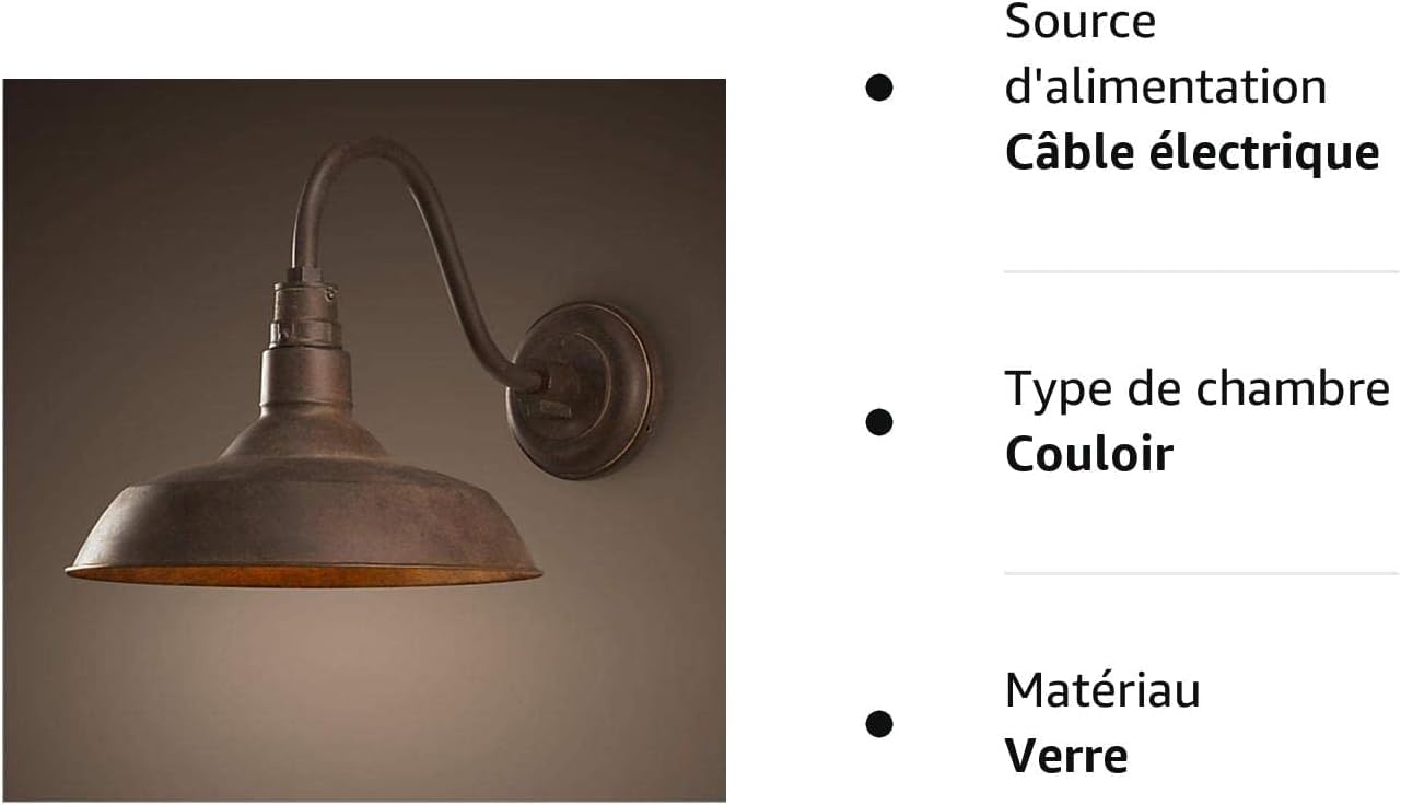 Lampada da parete antica Esterno Cupola a collo di cigno Applique Retro Industrial E27 Lampada da parete impermeabile Rustic Bronze Nero Fienile Intorno all'ombra Warehouse Loft Balcone Area pav B