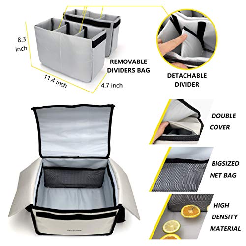 Insulated Drink Carrier for Drink Holder and Food Carrier Delivery Keep Your Drink Cold and Food Hot, Reusable Drink Caddy bag, Cup Carrier Tote bag with Dividers Clear Pocket Storage Bag