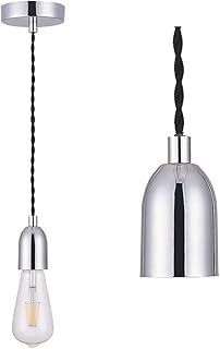 Silver Chrome Ceiling Pendant Light Fitting, Twisted Braided Flex,E27 Lamp Holder Suspended Pendant Light Fitting Kit-Chrome