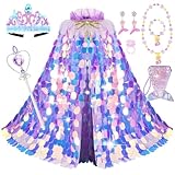LIMIROLER Princess Dress Up Toys Princess Dress Up Clothes Rainbow Mermaid Cape Kit 9 Pcs Gift Set for Little Girls 3-8 Years Old, Great Gift Set for Birthday Christmas Halloween (Rainbow Purple)