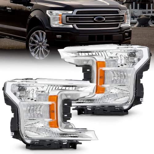 JFN Headlights Compatible with 2018-2020 Ford F-150 Driver and Passenger Side (Chrome Housing with Amber Reflector)
