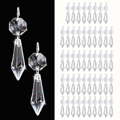 50PCS Premium Clear Crystal Teardrop Prism 2.4 -Crystal Glass Baroque Chandelier Pendant Drop Loose Beads Suncatcher for Holiday Party/Home/Window Decoration/Chandelier Replacement Parts