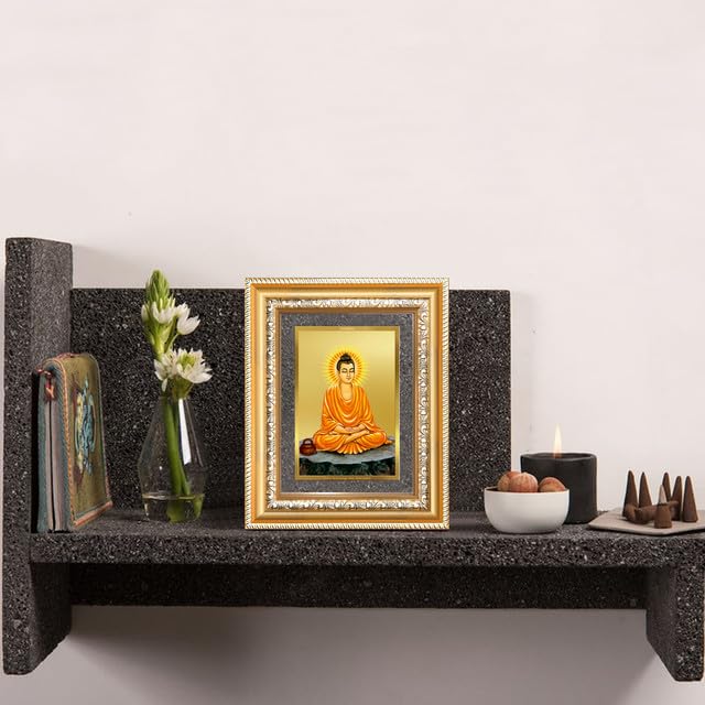 Image of DIVINITI Lord Buddha 24K Gold Plated Foil Wall and Tabletop Photo Frame for Home Decor, Puja Room, Living Room, Office, Luxury Gifting | DG Frame 112 S2 (21.5x17.5 CM)
