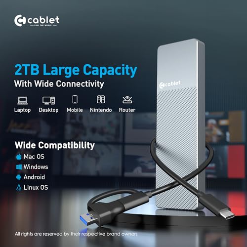 Image of Cablet M.2 NVMe /NGFF SSD Enclosure USB 3.1 Gen2 10Gbps for 2242 /2260 /2280 M-Key /M+B Key PCIe SSD, Supports Dual Protocol NVMe and NGFF SSD, UASP Max 2TB, Aluminium Case