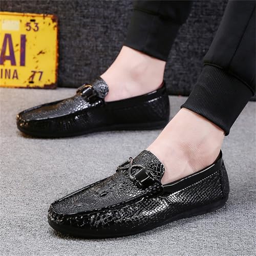 Men's Crocodile Embossed Leather Loafers Comfortable Flat Sole Dress Shoes for Business Casual Driving Daily Wear (Black,8.5)2