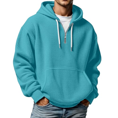 Sudadera de gofre con capucha para hombre con media cremallera y bolsillo