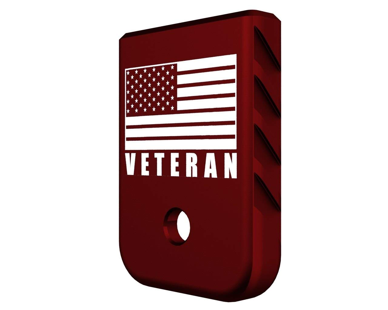 Rowe Tactical Magazine Base Plate for Glock Gen 1-5 - Red (Angle Serrations) AMERICAN FLAG - VETERAN Graphic - Fits 9mm .40 Cal .357 Sig 45 Gap