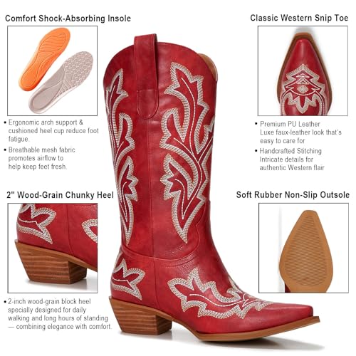 Cowboy Boots for Women - Embroidered Western Cowgirl Boots with Fashion Snip Toe, 1.75-Inch Low Block Heel and All-Day Comfort Fit2
