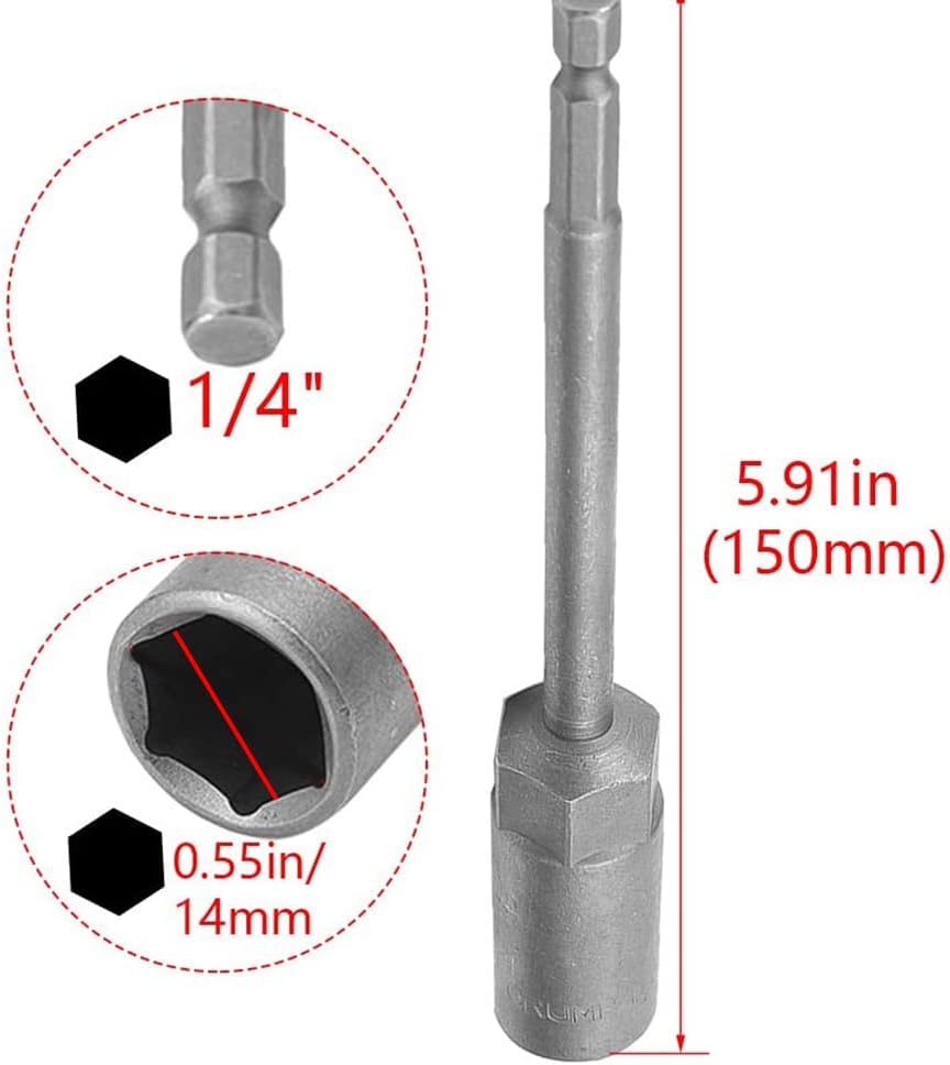 Utoolmart 1/4" Quick-Change Hex Shank 14mm Nut Setter Driver Drill Bit, 150mm Length, Metric No-magnetic 1 Pcs