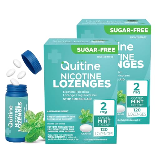 Quitine Nicotine Lozenges 2mg Mint Flavor, Stop Smoking Aid – Affordable NRT to Relieve Cravings | Long-Lasting Flavor, 240 Count (Pack of 2), Smoking Cessation That Works