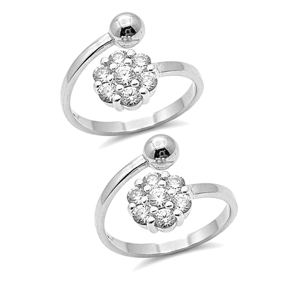 925 Sterling Silver Adjustable Toe Rings for Women | Pure Silver Floral CZ Design Toe Ring Pair | Hallmarked Silver Bichiya for Women & Girls
