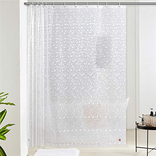 Furlinic Grand Rideau Douche avec 16 Crochets,Extra Large,Semi Transparent,Anti Moisissure,Imperméable,240x200cm,PEVA,Lesté avec Bloc de Verre en Bas,Motif...