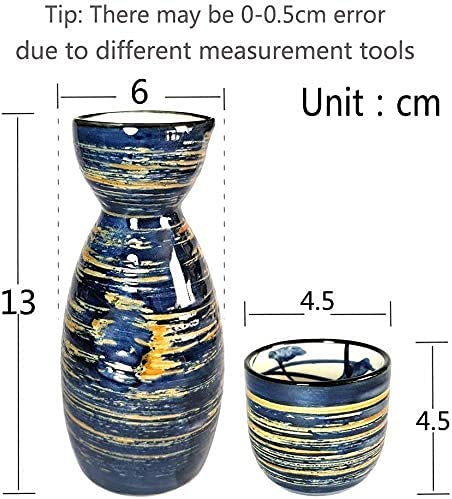 weining Sake Set, Japanese Sake Cup Set, Brushed Blue Traditional Hand-Painted Design, Porcelain Pottery Ceramic Cup Crafts 5 Pieces