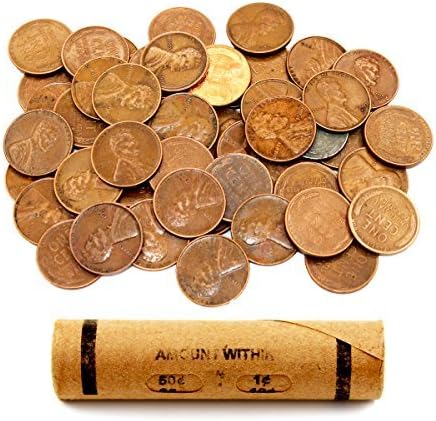 Lincoln Wheat Penny Roll (50 Coins), Mixed Years & Mints (1909-1958 PDS) Circulated Good to UNC in Old Window Wrap, Machine Rolled Penny Roll