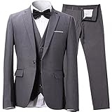 INFLATION Men s Slim Fit 3-Piece Suit Blazer One Button Suit Jacket Tux Vest & Trousers,Gray Suit US Size 42