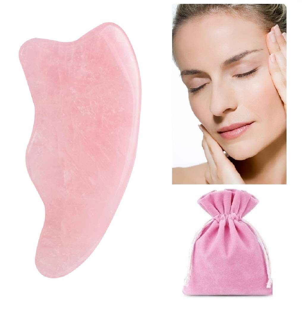 SAEEYCUE Gua Sha Massage Tool for Scraping Facial and Body Skin Massage made of Rose Quartz Stone for Acupressure Scrapper Gua Sha Facial Tools