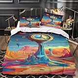 GWZOYTTDE Orologio del tempo surreale 3D Stampa Coperteletto 3pz Microfibra Resistente fantasia digitale Coperta Letto 2 federe Zip Arredo Camera Adulti Single（140x200cm）