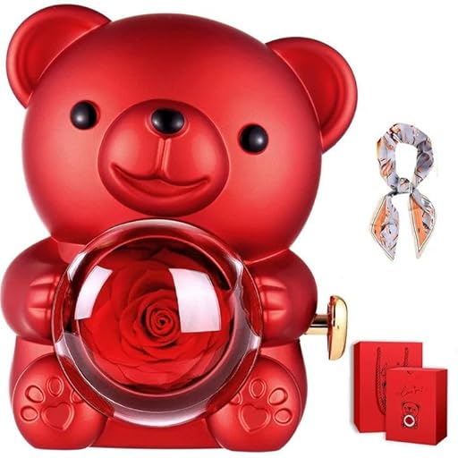 GOICC Rosa Eterna Natural Cuddle Oso Regalos Originales con Collar para Mujer Flor Rosa Preservada para Novia Mamá Abuela para Día de la Madre San Valentin Navidad Cumpleaños Aniversario | Ya disponible en tu tienda friki favorita! En mundofriki.es!