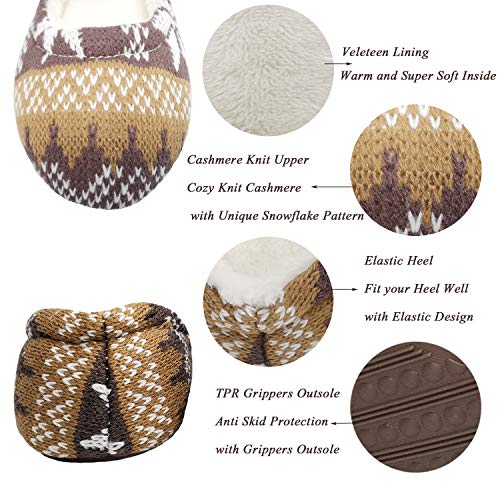 ofoot Womens Indoor Warm Knit House Shoes,Ballerina Slipper Socks,Washable Ballet Style Flats,Soft Soled Non Slip Rubber Bottom with Grips2