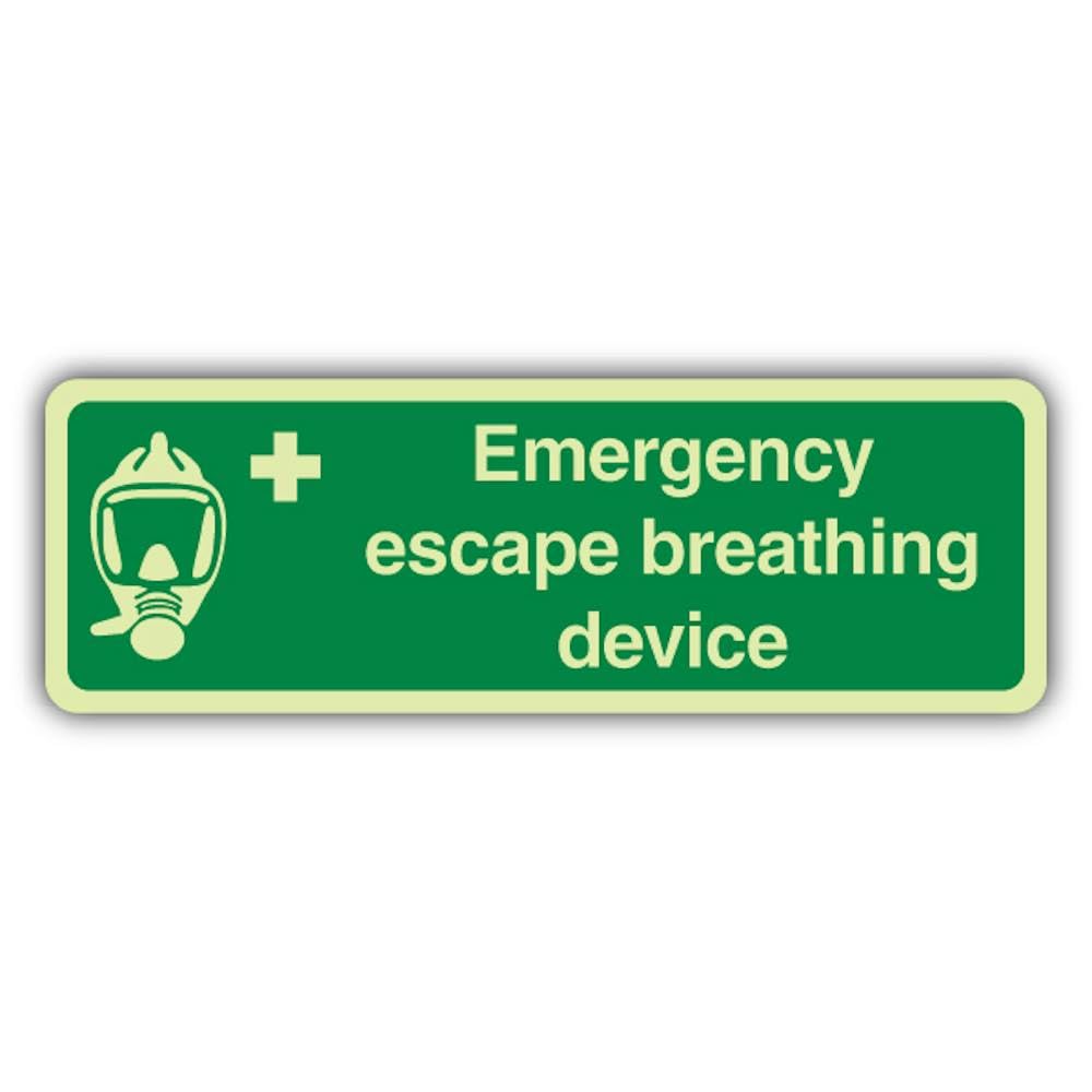 V Safety Photoluminescent Emergency Escape Breathing Device - Landscape Safety Sign - 210 x 70 mm - 1.2mm Rigid Plastic - Double Glow