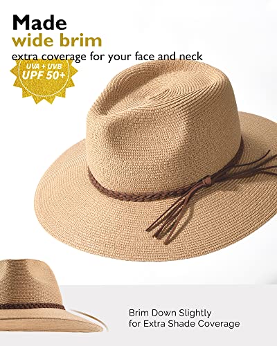 Furtalk Sun Hats For Women Summer Wide Brim Uv Upf 50+ Panama Fedora Foldable Packable Straw Beach Hat Khaki #TOP1