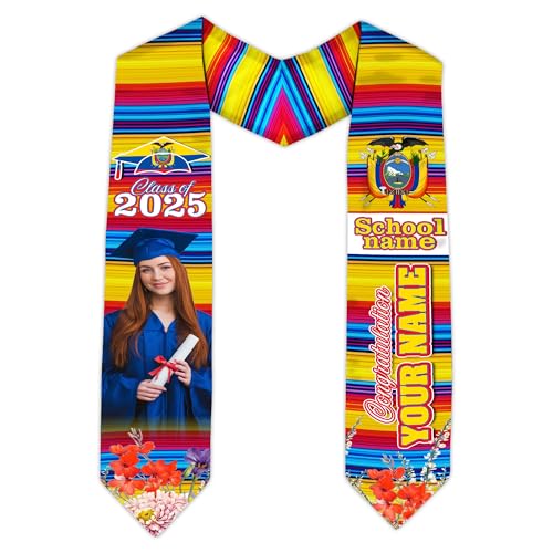 MonkeyVan Custom Ecuador Graduation Sash, Ecuadorians American Flag Graduation Stole 2025, Ecuador Flag Pride Graduation Sash Ecad 2
