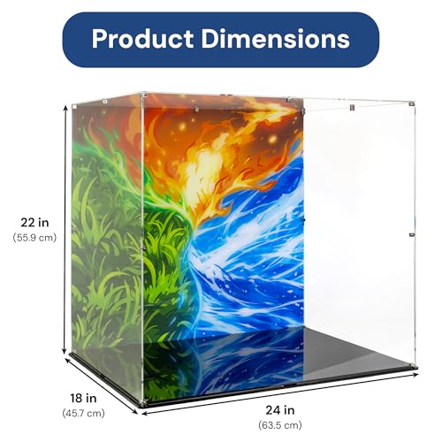 Display Case for LEGO Venusaur Charizard Blastoise 72153 &ndash; Premium Clear Acrylic Display Box with UV Printed Background, Dustproof Protection, Black Base, Easy Assembly
