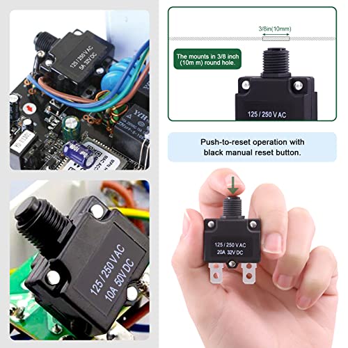 Keadic 40 Pcs 5/10/15/20/30A Push Button Circuit Breaker With Manual Reset Assorted Set Ac125-250V 32Vdc Thermal Circuit Breaker With 19Cm Wire Leads, Female Spade Terminals And Transparent Cap #TOP4