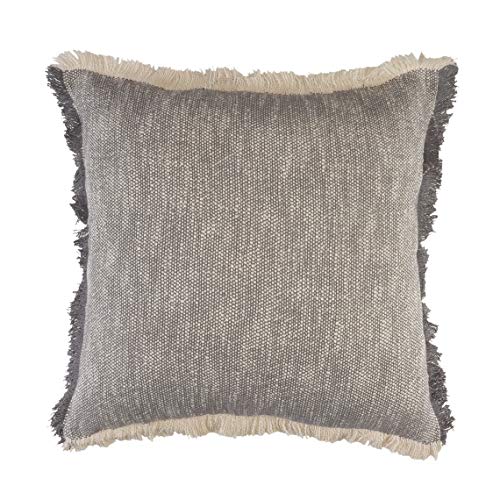 Lr Home Two-Tone Fringe Woven Throw Pillow, 20"X20", Gray/White #TOP29