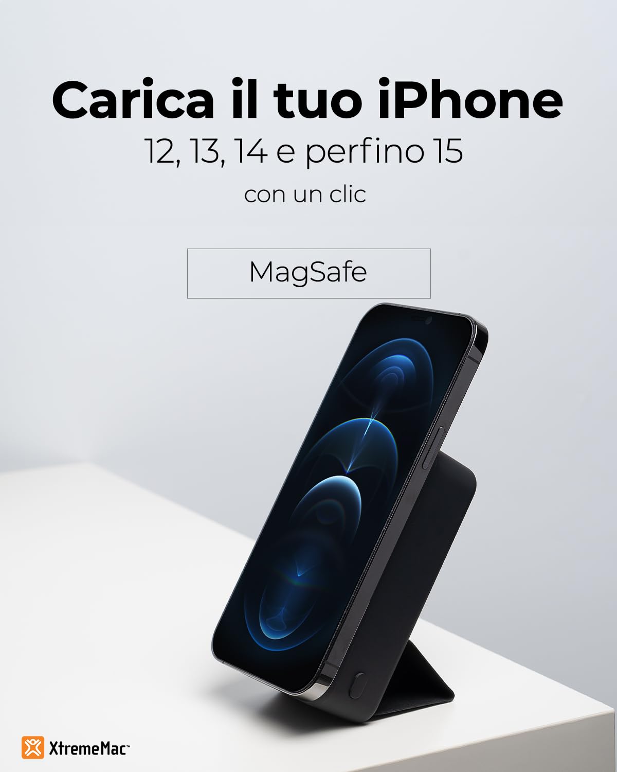 XtremeMac Magsafe Powerbank 20000mAh, Batteria esterna magnetica per iPhone 15/14/13/12 serie, USB-C, USB-A e Powerbank wireless con ricarica rapida, Mini Power Bank PD 20W, Potente, Nero.