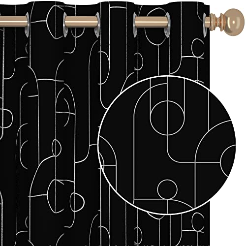 Deconovo Cortinas Dormitorio Salón Térmicas Aislantes Dormitorio Decoración Dormitorio Habitacions para Habitacion Moderna con Ojales 2 Piezas 140x175cm Negro