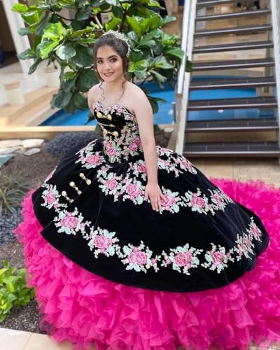 Vintage Floral Embroidered Charro Quinceanera Dresses Ruffle Mexican Style Sweet 15 Dress 20252