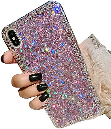 Accgoal for iPhone XR Case,for iPhone XR Glitter Sparkle Bling Case for Girly Women,Rhinestone Bumper Protective Pink Cover for Apple iPhone XR (Pink)