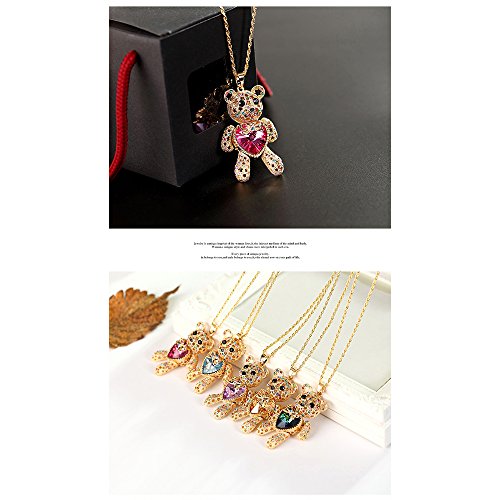 AOCHEE Teddy Bear Necklace Love Heart Crystal Pendant Jewelry for Daughter Girlfriend Princess4