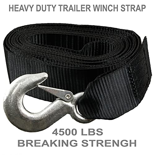 Enforcer - Strap Replacement - 2\" X20\' Strap & Galvanized Hook with Loop End - 4500Lbs Breaking Strength - Winch Marine Strap for Boats, Pontoon, Trailer, Wave Runner, Towing, ATV, Towing