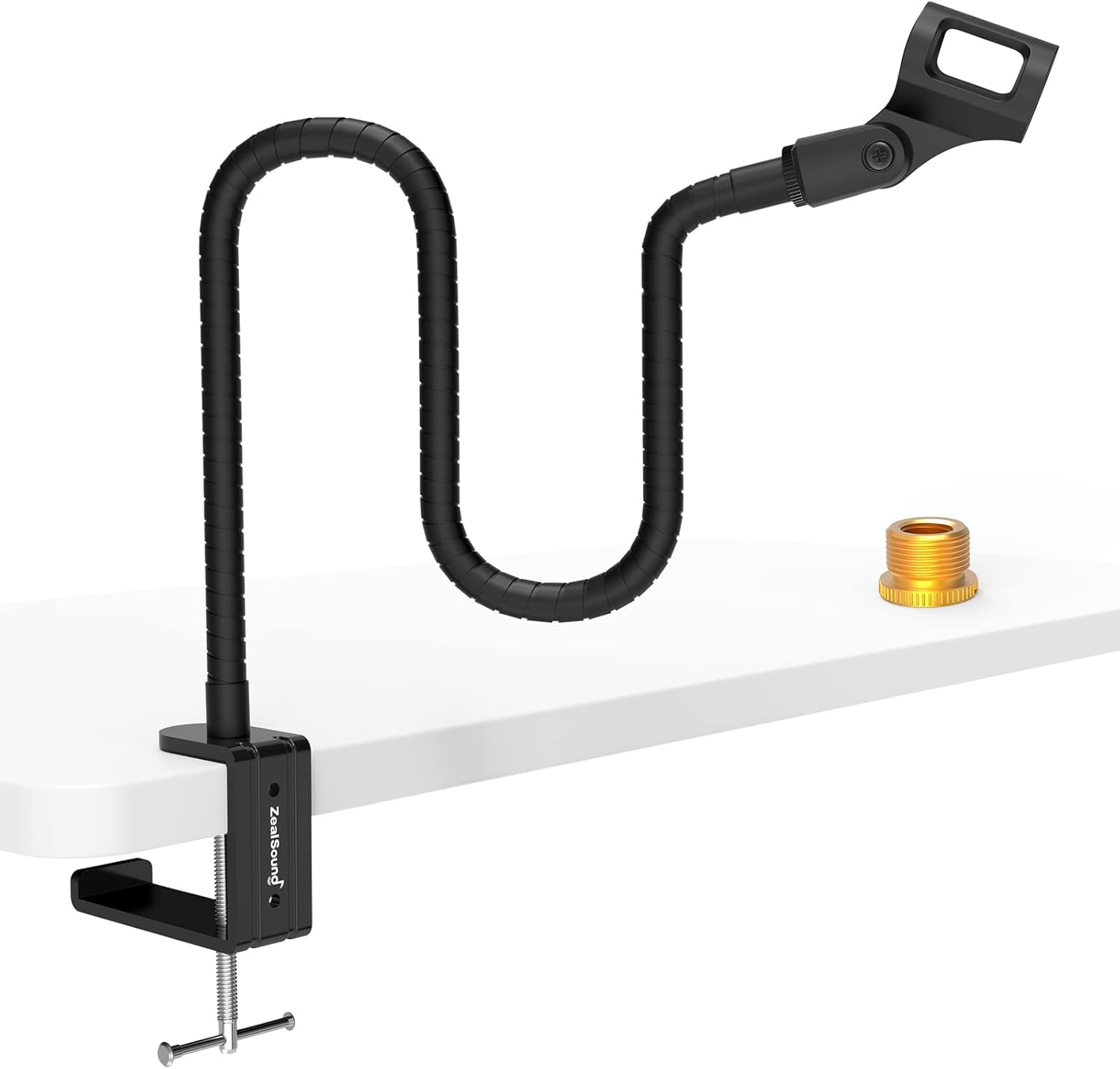 zealsound Microphone Stand for Table, 19-Inch Universal Adjustable Gooseneck Arm, Includes 3/8" to 5/8" Adapter and Mic Clip Holder, Microphone Stand for Studio,Singing,Gaming, Recording-image-5